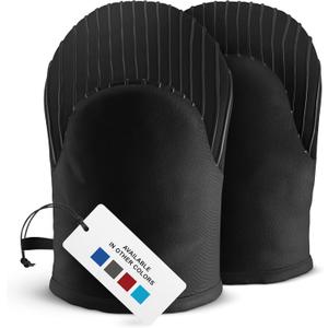 Big Red House - Silicone Mini Oven Mitts - Black Set of 2 - Heat Resistant to 536 F / 280 C Kitchen Gloves Professional Grade Pot Holders for Cooking Baking (10")