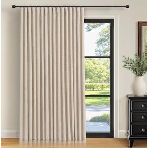 INOVADAY 100% Blackout Curtains for Bedroom, Black Out Curtains 96 Inch Long, Clip Rings Linen Blackout Drapes, Thermal Insulated Room Darkening for Living Room, 1 Panel - Oatmeal,W102xL96