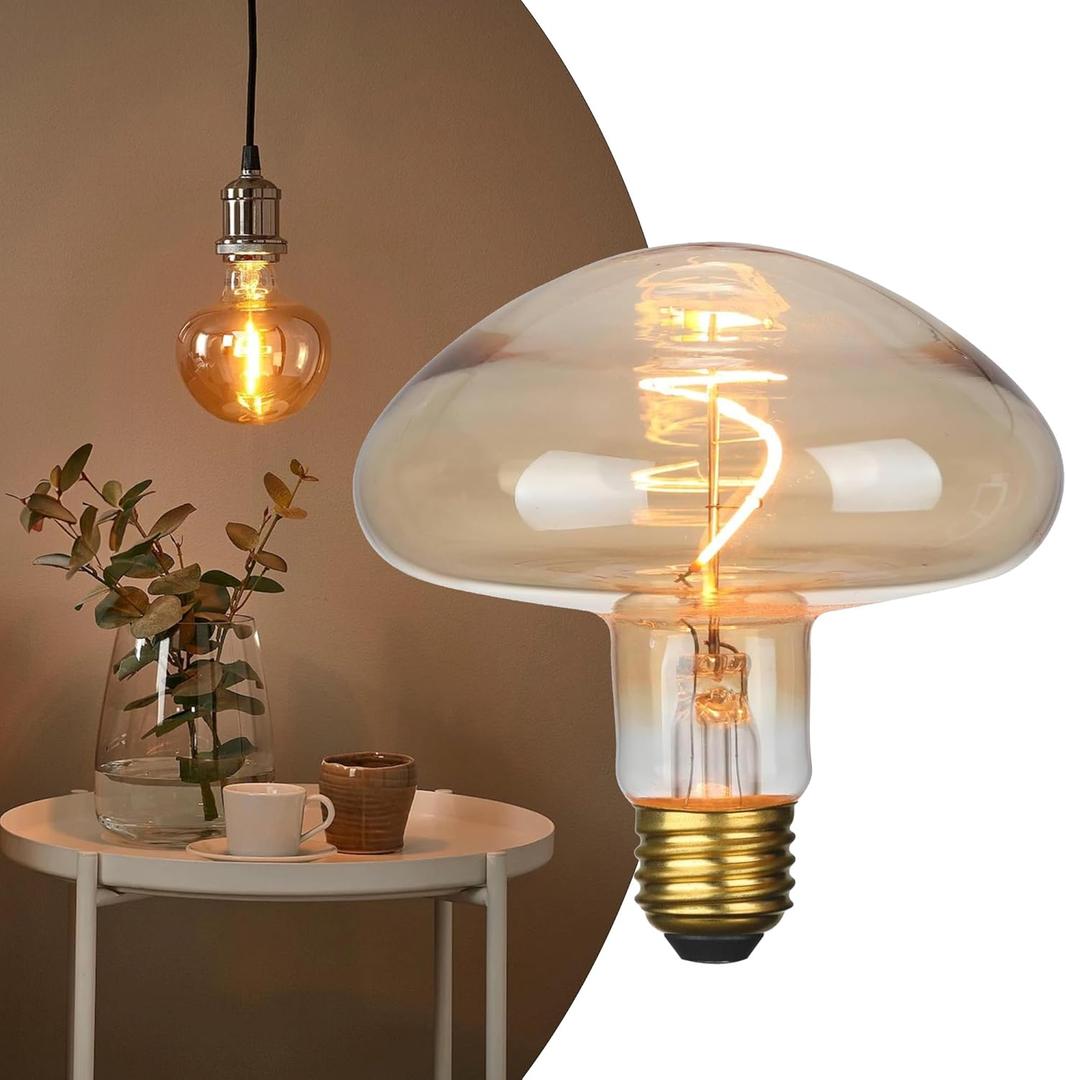 Dimmable E26 3W 2200K 25W Equivalent Amber Led Bulb, Mushroom Ambient Mood Light Warm Yellow 200LM ,110-130V, Modern Stylish Style Vintage Edison Bulbs, Decorative Hanging Led light Bulb for home