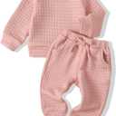 Renotemy Newborn Infant Baby Girl Clothes Outfits Fall Winter Long Sleeve Sweatshirts Pants Cute Baby Girl Outfits Set (3-6 Months, Cottonplaid Pink)