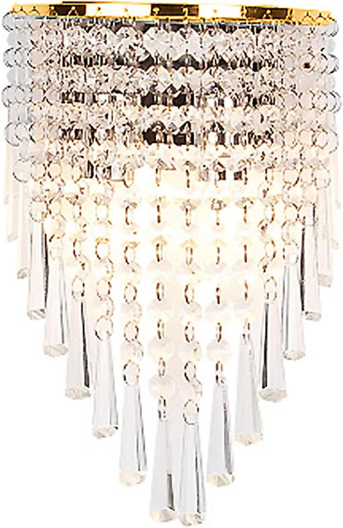 Sparkling Crystal Wall Light Fixture, E14 Base 2-Lights LED Wall Sconce Bedroom Bathroom Living Room Aisle Wall Lamp (Gold) Sparkling Crystal Wall Light Fixture, E14 Base 2-Lights LED Wall Sconce Bedroom Bathroom Living Room Aisle Wall Lamp (Gold)