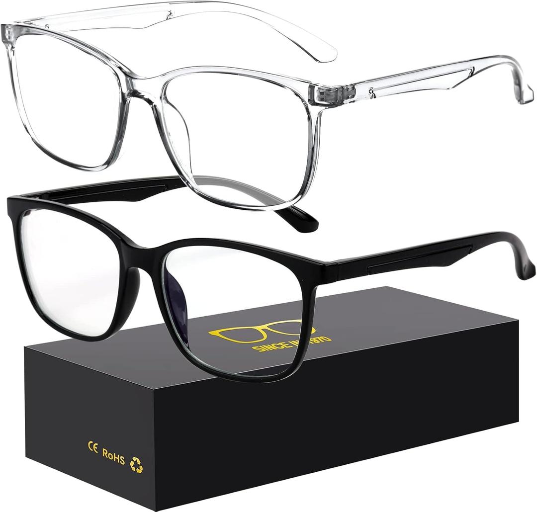 Oilway Blue-Light Blocking Glasses Computer Reading/Gaming/TV/Phones Glasses Fashion Anti Eyestrain Glasses for Women Men (A1 Black + Transparent)