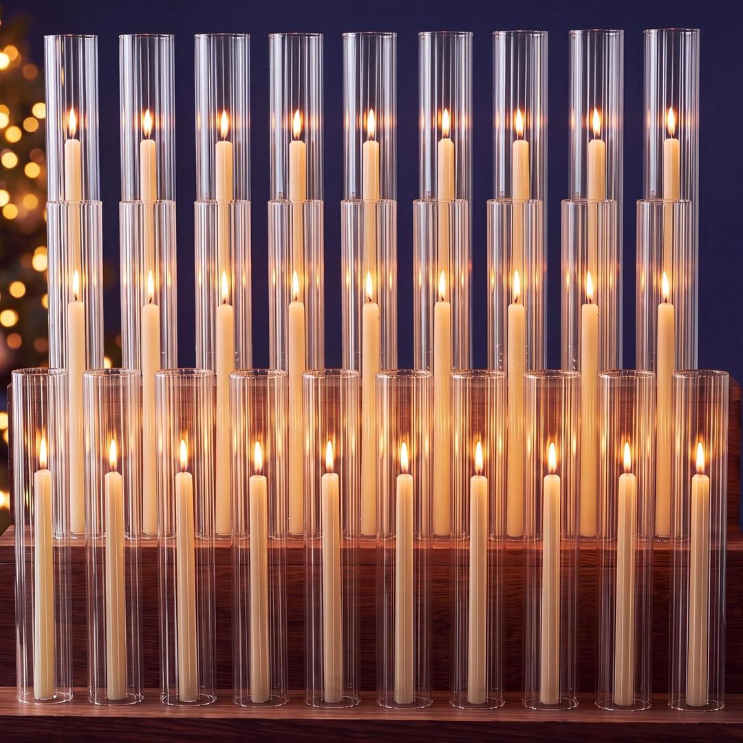24 Pcs Ribbed Hurricane Glass Candle Holders, 2.5" W x 14" H
