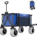 51" L Beach Wagon with 9" Sand Wheels,260L Collapsible Beach Cart with Rear Tailgate,Heavy Duty Wagon for Sand, Camping, Fishing and Sport,Blue