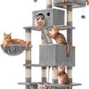 Feandrea Cat Tree, 66.1-Inch Large Cat Tower, Multi-Level Condo, Light Gray