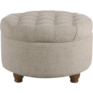 Homepop Home Decor Button Tufted Woven Round Storage Ottoman Large (Light Tan)