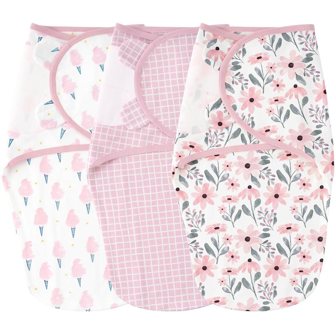 Yoofoss Baby Swaddles for Newborns 100% Organic Cotton, Adjustable Swaddle Sleep Sack 3-6 Months Newborn Swaddle Sack, Breathable Soft(Medium) (Pink & Flowers)