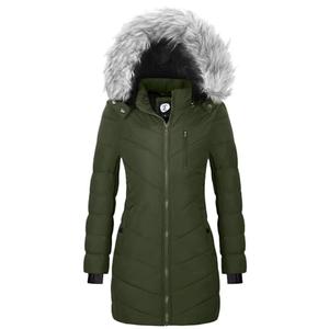 FASRYKOC Women’s Lightweight Puffer Jacket Hooded Puffer Coat With Removable Faux Fur Trim Winter Long Coat XX-Large Army Green