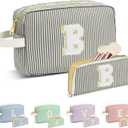 Travel Makeup Bag Christmas Gifts for Women Girl Teens, Personalized Initial Makeup Bag for Cute Teen Girls, Preppy Stuff Toiletry Bag Cosmetic Bag, Teen Girls Gift Trendy Stuff, Letter B (Black&White Stripes)