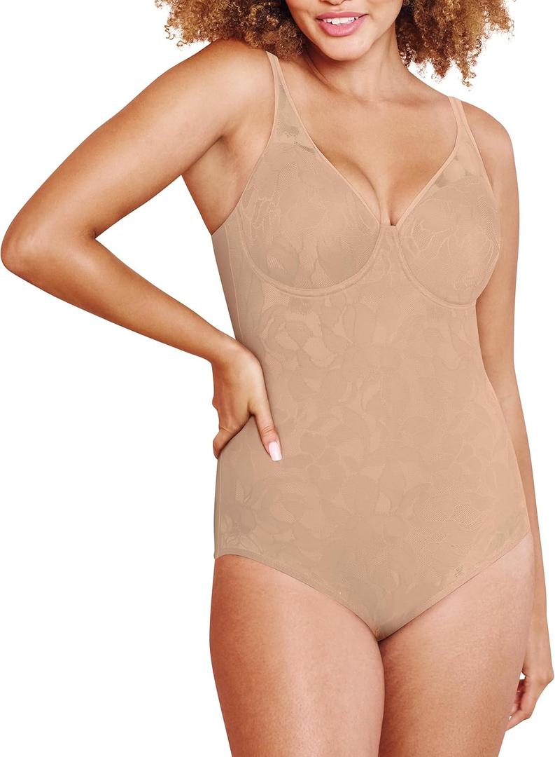 Bali Women's Shapewear Body Shaper, Firm-Control Ultra-Light Lace Shapewear with Underwire Bra (36C, Nude)