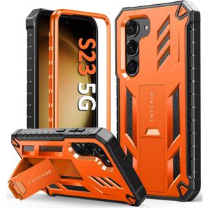 FNTCASE for Samsung Galaxy-S23 Protective Case: Rugged Shockproof S23 5G Phone Cover with Kickstand | Extra Front Frame | Tough Bumper Military Grade Drop Proof Protection 6.1'' Orange