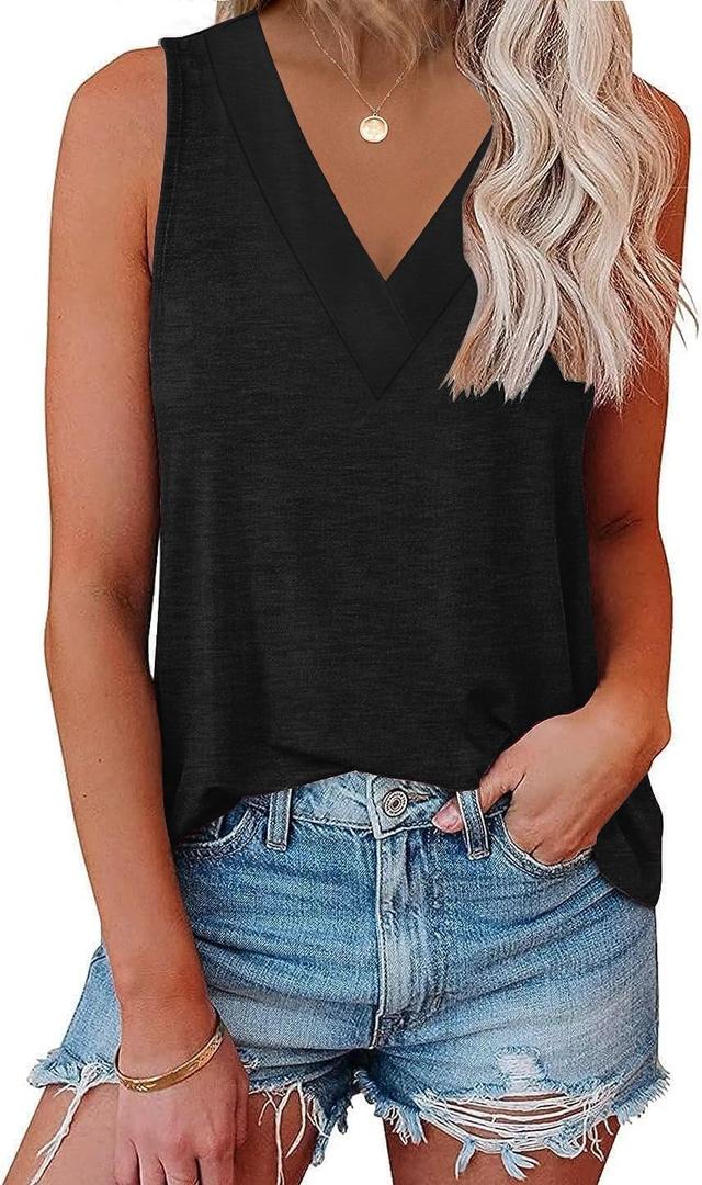 EyMuse Women V Neck Tank Tops Summer Sleeveless Tunic Casual Basic Shirts True Classic Tees Cute Trendy Clothes