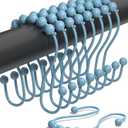 Shower Curtain Hooks Rust Proof (Set of 12) - Stainless Steel Shower Curtain Rings - Anti Slip Roller Balls for Easy Glide (Omega Double Hooks, Sky Blue)