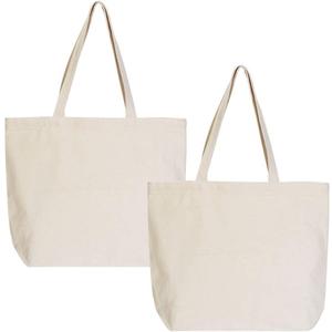 VPAL Large Canvas Tote bags with Zipper Natural Heavy 12oz DIY for Crafting, Ironing and Embroidering Reusable Grocery Washable Bag for Shopping, Wedding and Birthday