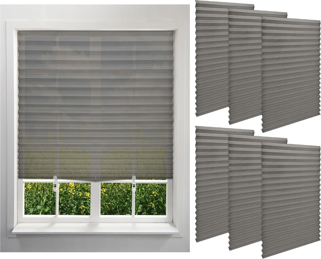 Kigley 6pcs No Tools Grey Paper Blinds for Windows Temporary 35x71inch Light Filtering Self Adhesive Window Shade, Cordless Fabric Paper Shades, Easy to Cut and Install, with Clips