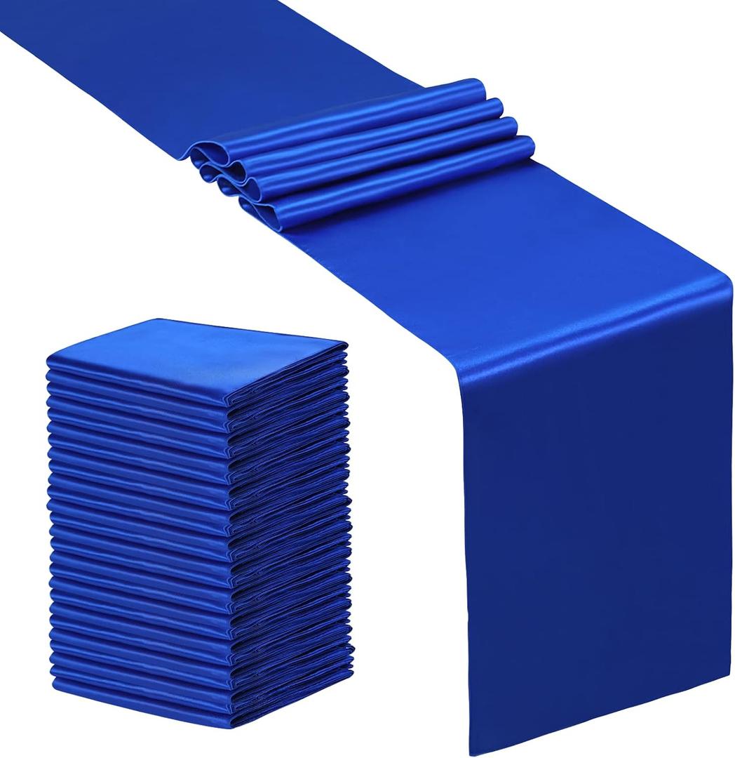SiinvdaBZX 24 Pcs Royal Blue Satin Table Runner 12 x 108 inches Long, Bright Smooth Satin Wedding Table Runner Decorations for Birthday Parties, Buffet, Banquets, Graduations, Engagements