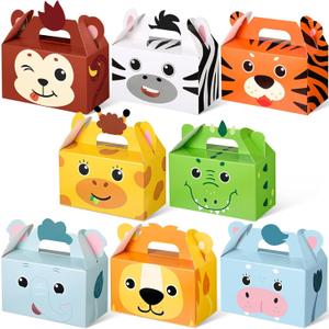 PerKoop 24 Pcs Safari Animal Party Favor Box Jungle Safari Animal Treat Box Gift Cute Zoo Animal Goodie Boxes Cardboard Candy Gift Box for Kids Girl Boy Baby Shower Jungle Theme Party Supplies