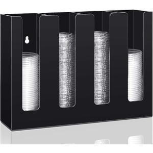 Cunhill Cup Lid Organizer Acrylic Sauce Cup Dispenser 4 Compartments Countertop or Wall Mountplastic and Lids Organizer Storage Holder Restaurant Supplies for Party Kitchen(Black)