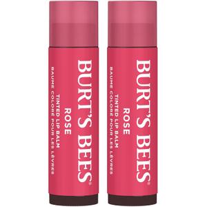 Burt's Bees Lip Tint Balm, Mothers Day Gifts with Long Lasting 2 in 1 Duo Tinted Balm Formula, Color Infused with Deeply Hydrating Shea Butter for a Natural Buildable Finish, Petal Rose (2-Pack)