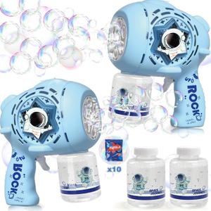 2 Pack Bubble Gun with Bubble Solution, Toys for Kids Ages 3-8, Rechargeable Bubbles Machine with LED Lights & Mist Spray, Outdoor Birthday Gifts for Boys Girls 3 4 5 6 7 8 Years Old