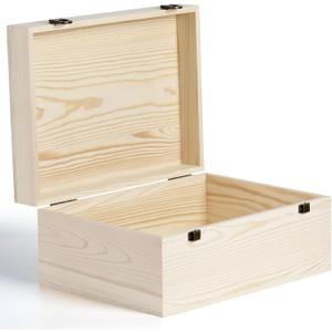 BeNiNat Large Wooden Box 14'' x 10.4'' x 6.5'' Unfinished Wood Box with Hinged Lid Wooden Boxes for Crafts, Storage, DIY, Large Keepsake Wood Unfinished Pine Box for Paint, Wood Burning