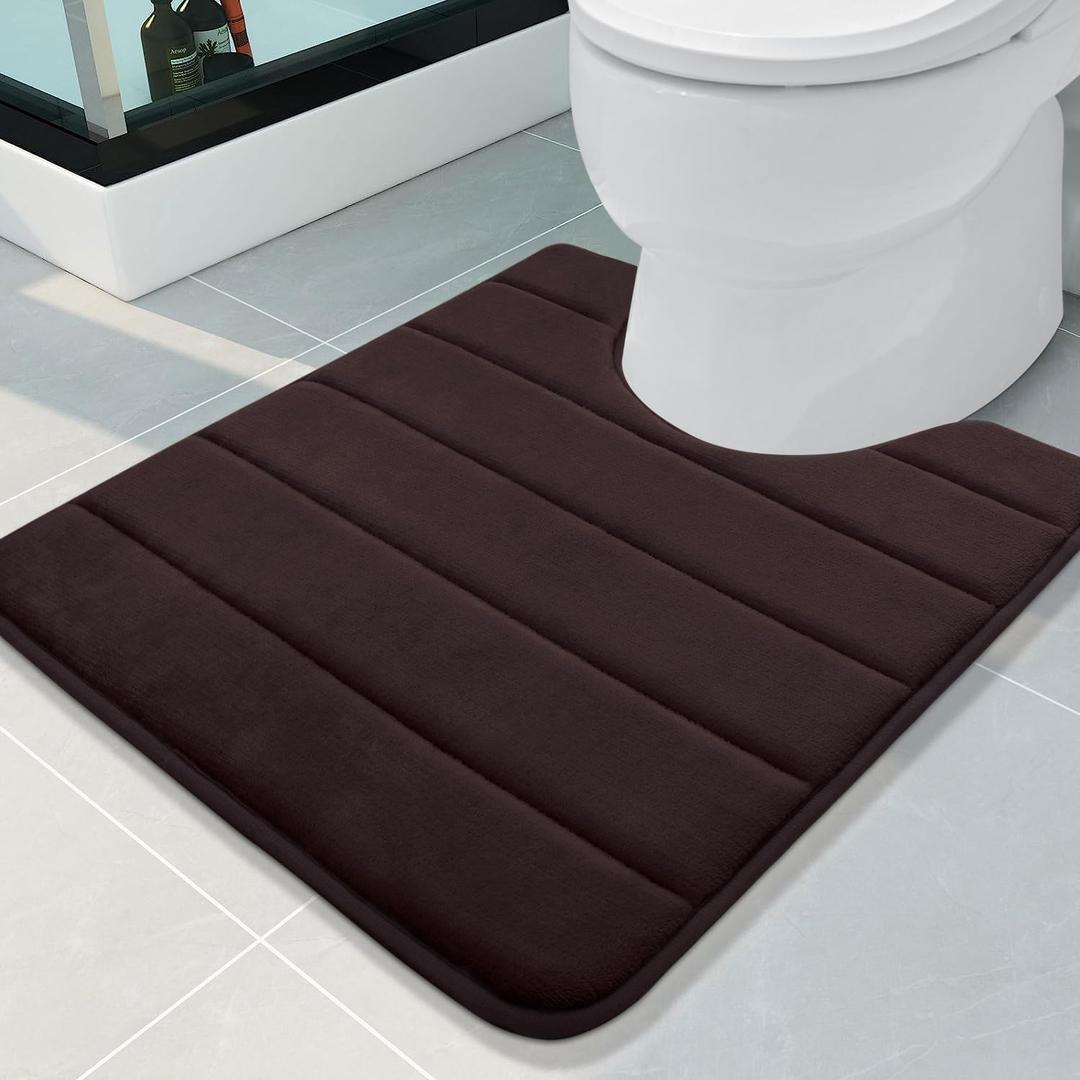 Buganda Memory Foam U-Shaped Contour Toilet Rugs, Non Slip Absorbent, Thick Soft Washable Bathroom Mat, Floor Carpet Bath Rugs Mat for Toilet Base (24" x 20", Brown)