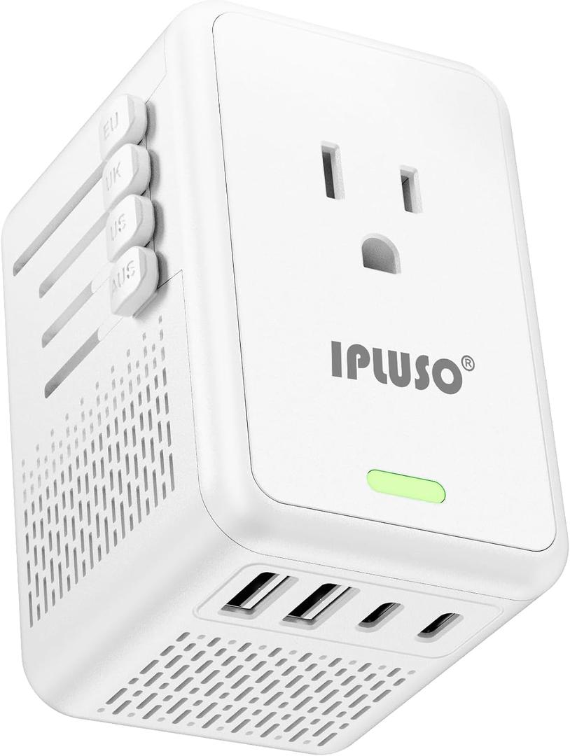 800W Power Converter Adapter Combo, Specially for Hair Dryers, 220v to 110v Voltage Converter with AC Sockets, 2 USB C & 2 USB A Ports, Compact Voltage Converter US to Europe(White)