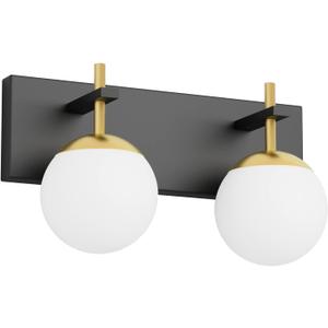 Ralbay 2-Light Black and Gold Vanity Lights Mid Century Modern Bathroom Wall Lighting Milky Glass Globe Black Gold Vanity Light for Bathroom
