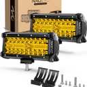 NAOEVO 7 Inch Yellow LED Light Bar, 240W 24,000LM LED Pods/Off Road/Fog/Driving Lights with Spot Flood Combo for Truck Boat UTV ATV, 2-Pack (Yellow)