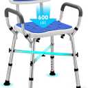Shower Chair for Inside Shower, FSA/HSA Eligible 600 lbs Heavy Duty Shower Chair for Elderly and Disabled, Height Adjustable Shower Chair with Arms and Back, Bath Chairs for Seniors, Adults, Handicap (Blue)