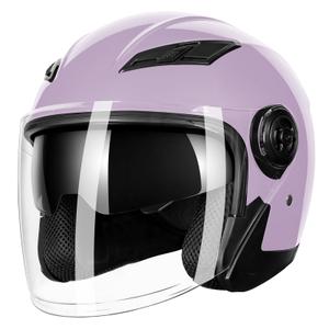 Adult 3/4 Open Face Motorcycle Helmet, Dual Visor, DOT Approved, Purple, M