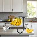 3 x Black Banana Hook Under Cabinet - Metal Banana Holder Hook, Foldable Under Cabinet Banana Hook | Folds Up with Magnets When Not in Use, Pre Drilled Holes and Strong Adhesive Tape Design(ZS450)