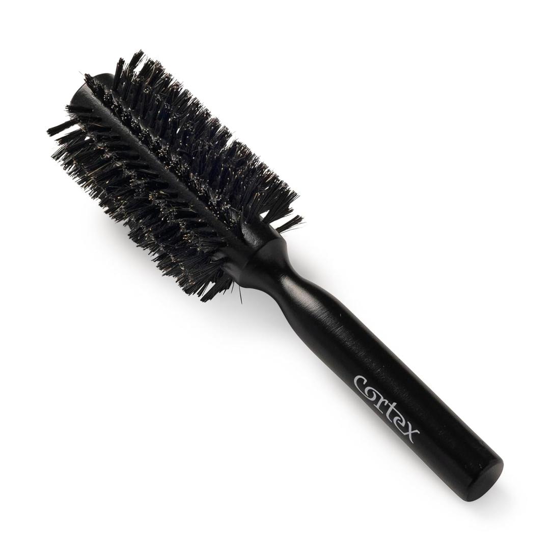 Cortex Professional 100% Boar Bristle Round Hair Brush, For Women and Men, For All Hair Types, Natural and Soft Hair Brush - Black Wood 2.4"