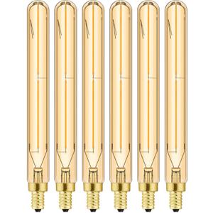 E12 Long Led Bulbs 4W Dimmable E12 Candelabra Bulb Warm White 2500K Amber Tubular Light Bulb 40 Watt T6 Edison Bulb 400lm 7.3Inch Vintage LED Filament, 6Pack