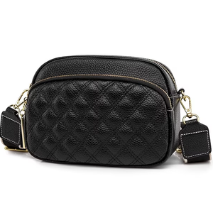 Leather Shoulder Bag Rhombus Pattern Messenger Bags Solid Female Satchel, Black
