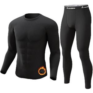 CL convallaria Long Johns Thermal Underwear for Men Soft Fleece Lined Base Layer Cold Weather Top Bottom Gift Set (X-Large, Midweight-crew Neck-black)