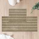 FRESHMINT Stripe Chenille Bathroom Rugs Set 2 Piece 17"x24"+20"x47", Water Absorbent Soft Bath Mat for Bathroom, Non Slip Bath Rug Washable Quick Dry Shower Mats, Beige and White
