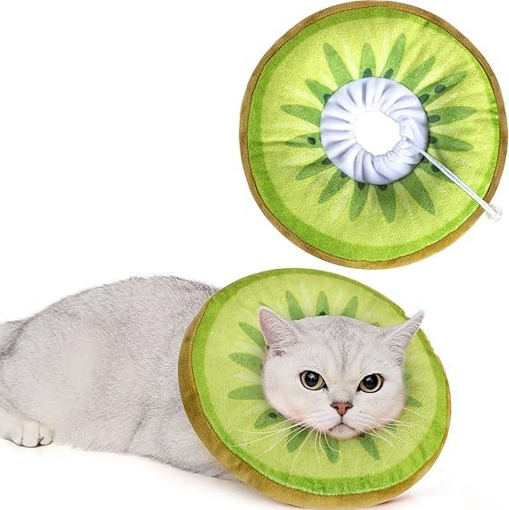 ANWA Adjustable Cat Cone Collar Soft, Cute Cat Donut Collar After Surgery, Kitten Recovery Cones to Stop Licking (Medium, Kiwifruit)