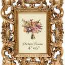 JANDERART 4x6 Inch Vintage Picture Frame, Antique Ornate Photo Frames with Glass Front, Retro Carving, Tabletop & Wall Hanging, Photo Display, Gold