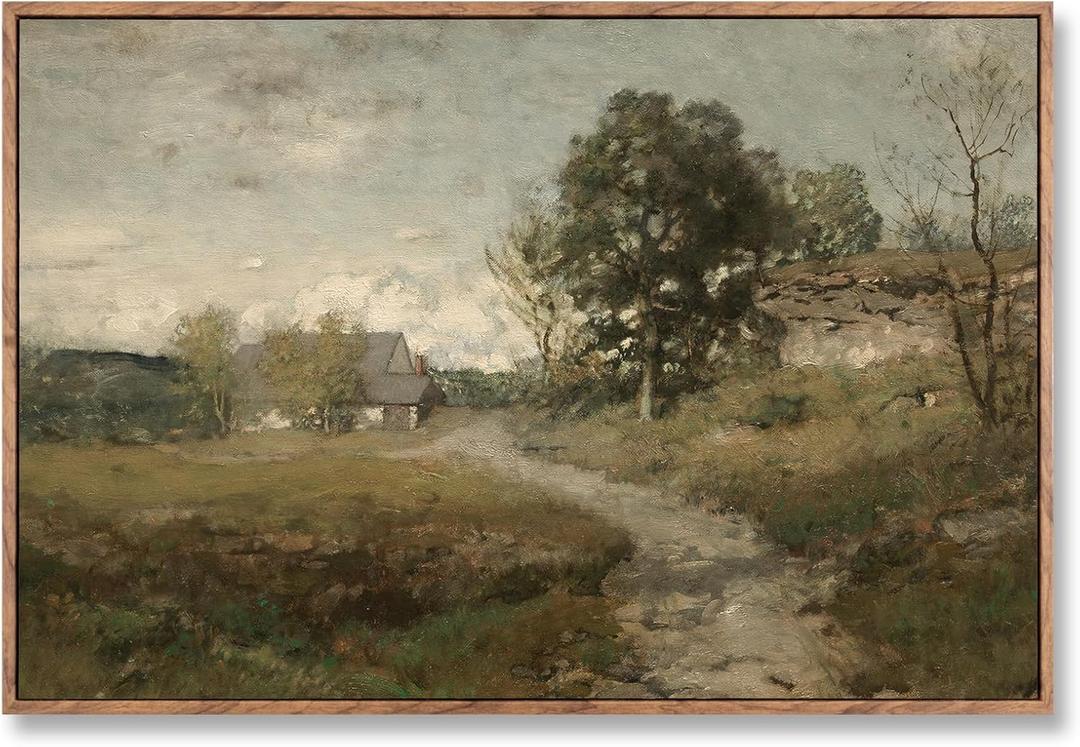 ElfLuna Framed Canvas, Vintage Rural Path Farmhouse Landscape Print, 24"L x 16"W