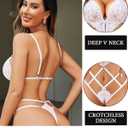 Avidlove Women Lingeries Deep V Teddy Lingerie Sexy Lace Bodysuit Cut Out One Piece Mini Babydoll (White, L)