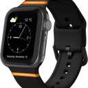 Sport Band Compatible with Apple Watch Bands 49mm 46mm 45mm 44mm 42mm 41mm 40mm 38mm, Soft Silicone Replacement Strap with Classic Clasp for iWatch Series 42mm (Series 3)/44mm/45mm/46mm/49mm SE Ultra Women Men (Black with Orange)