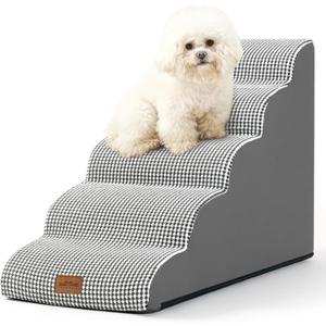 Dog Stairs for High Bed 22.6" H, Small Dog Step for Puppy, Older or Cat, Curved Ramp for Car, Ladder with High Density Foam, Lightweight, Durable, 15.7x33x22.6 inch, 5 Step, White Black (15.7x33x22.6in)