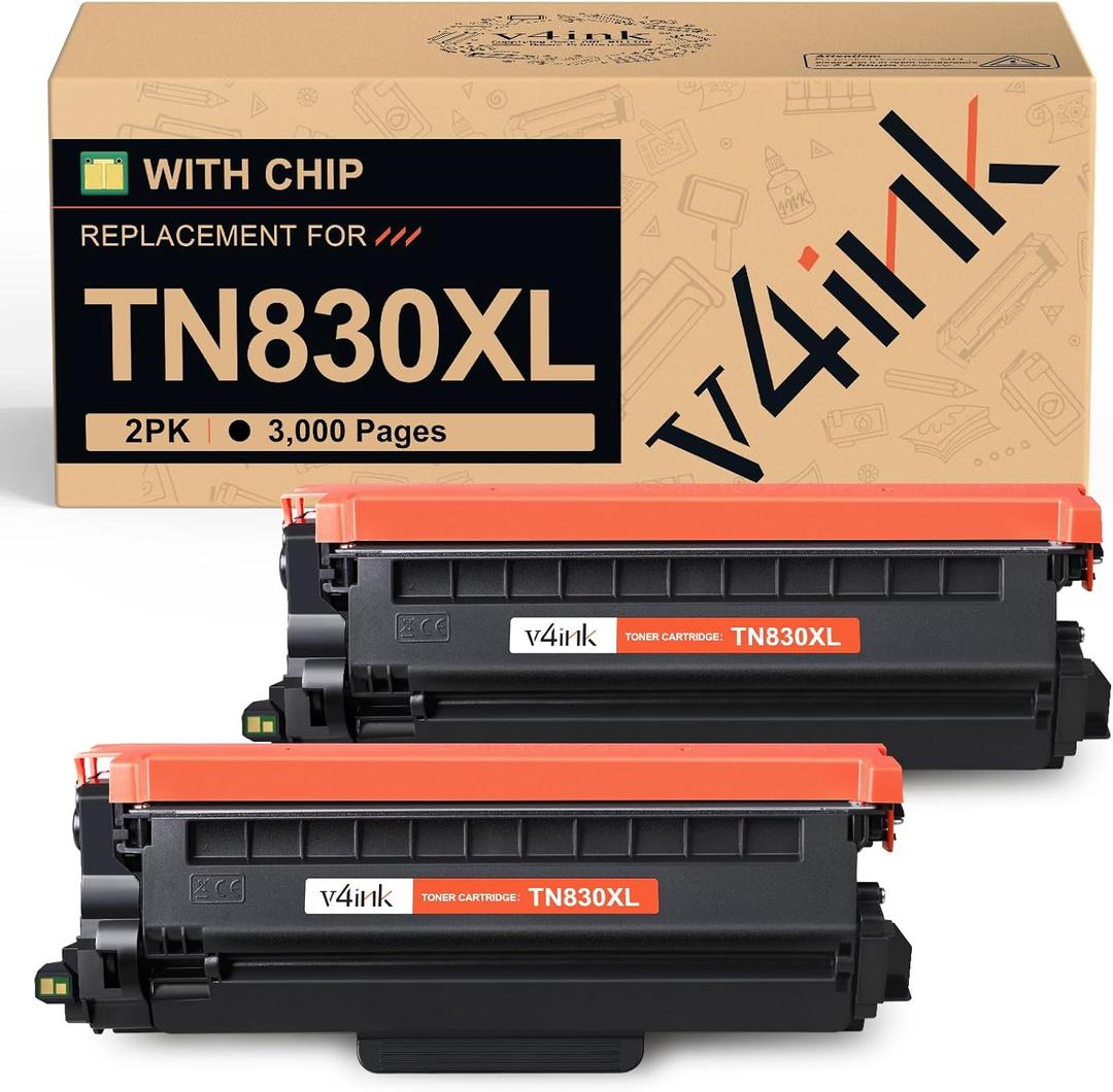 V4ink Compatible TN830XL Toner Cartridge Ink for Brother HL-L2460DW Printer Replacement for TN830XL TN830 TN-830 Toner Set for DCP-L2640DW HL-L2405W HL-L2400D MFC-L2820DW HL-L2480DW Printer, (2 Black)