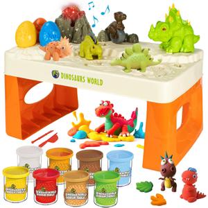 Dinosaur Plasticine Sets for Kids Ages 2-5, Plasticine Table with Tools and Molds