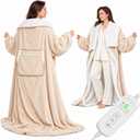 EAONE Wearable Heated Blanket with Foot Pocket, Beige, 59 x 70 IN