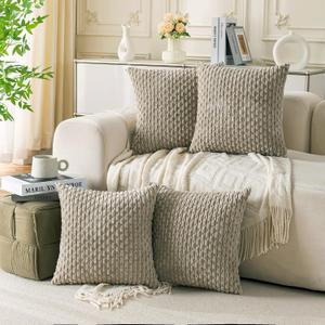 Set of 4 Taupe Decorative Throw Pillow Covers 20x20 Inch Corduroy Pillow Covers for Bed Couch Sofa Living Room Soft Square Cushion Cases (20" x 20" (Pack of 4), Taupe)