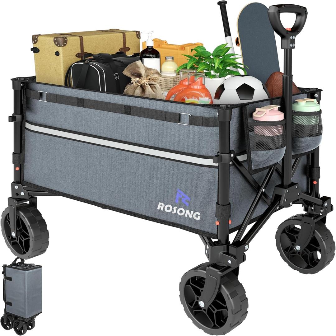 Collapsible Wagon Cart with Wheels Foldable - Folding Utility Heavy Duty Wagons Carts for Grocery Sports Garden Shopping Camping Grey (120L, Gray)
