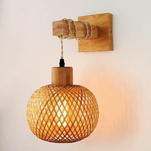 ZGDYUI Bamboo Weaving Table Lamp，Rattan Wall Sconce Lighting - Frideko Rattan Lamps for Bedroom, Farmhouse Rustic Wall Mount Boho Vintage Sconces Light Fixture Indoor(Bulb NOT Included), FDGFG32