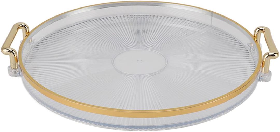 Round Serving Tray with Gold Handle for Fruit Desserts Snacks Transparent Decorative Tray Suitable for Home Use Kitchen Dining Room Decor